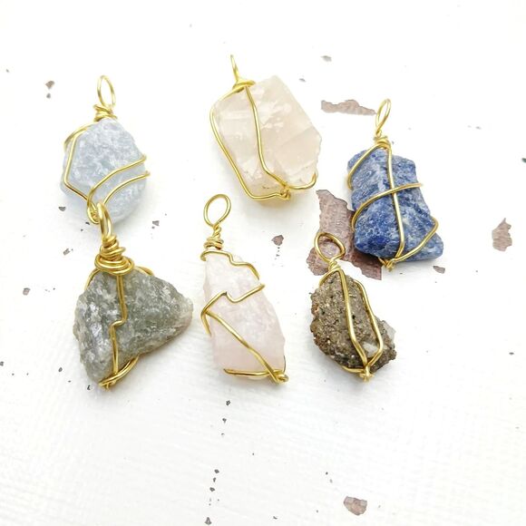 6 piece assorted raw gemstone charms or pendants for jewelry making - Picture 1 of 3